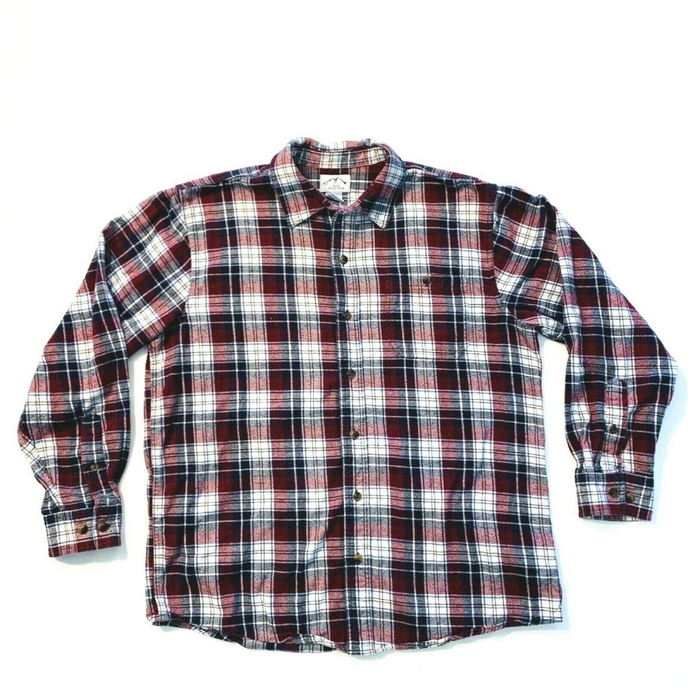 Blue Mountain Button‎ Up Flannel Shirt Plaid Long Sleeve Mens Large L Pocket EUC
